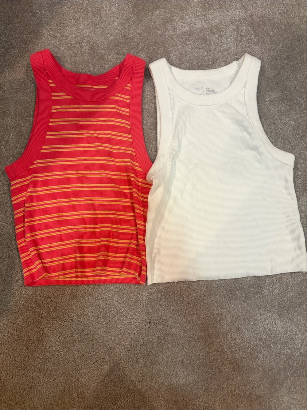 Aerie Pink and Yellow Striped Tank & White Ribbed Tank Set